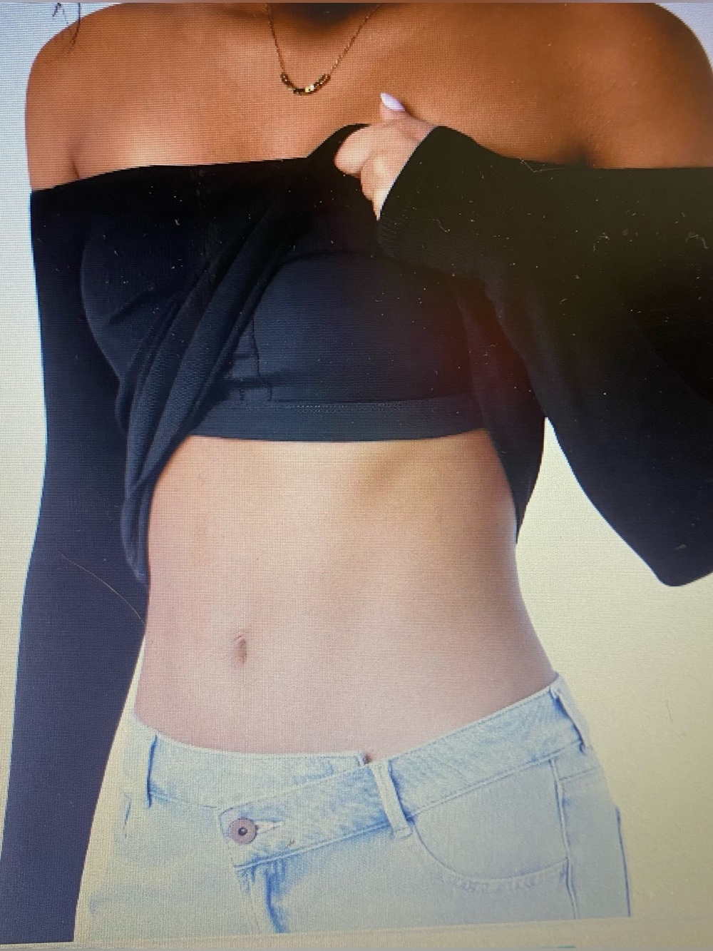 Halara Black Ribbed Knit Off Shoulder Long Sleeve 2-in-1 Casual Top New